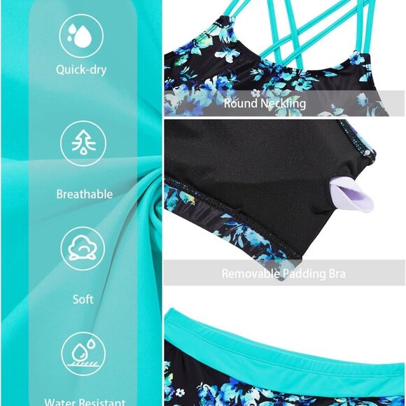 Brand New 3 Piece Tankini Swimsuit for Women in Aqua And Blue, Size Medium - Picture 5 of 6